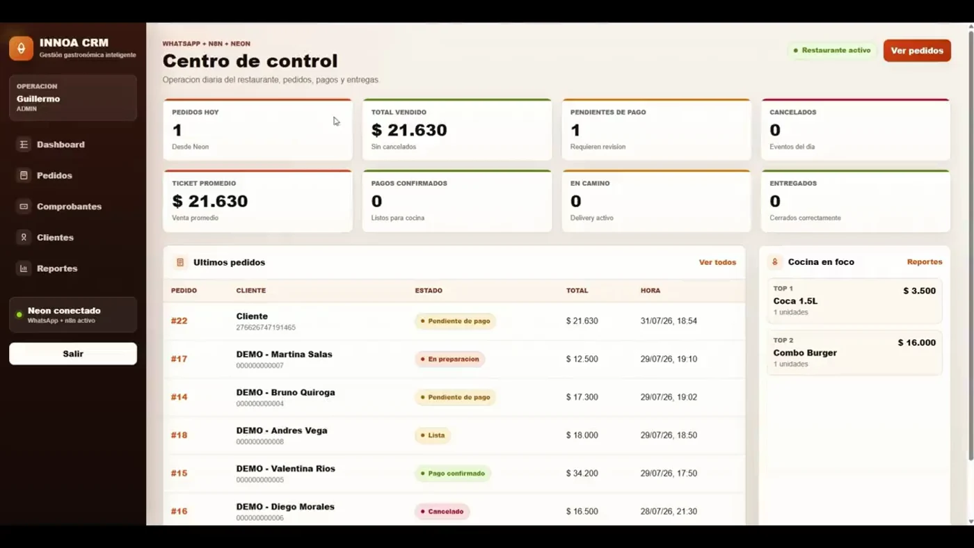 CRM de pedidos de Orden Express