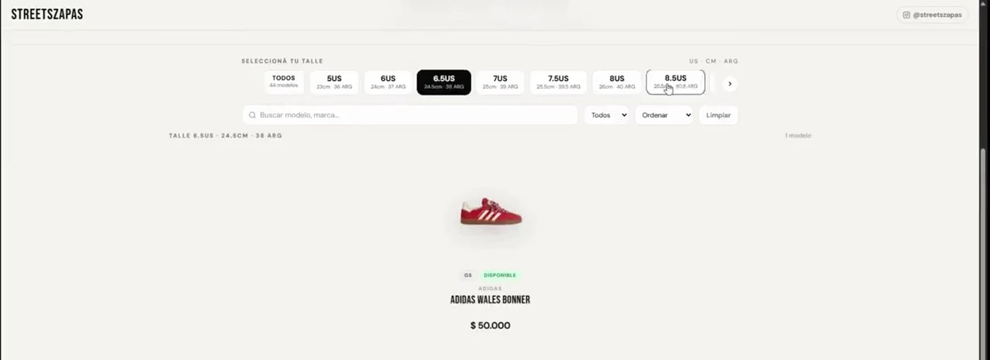 Catálogo web de Street Zapas